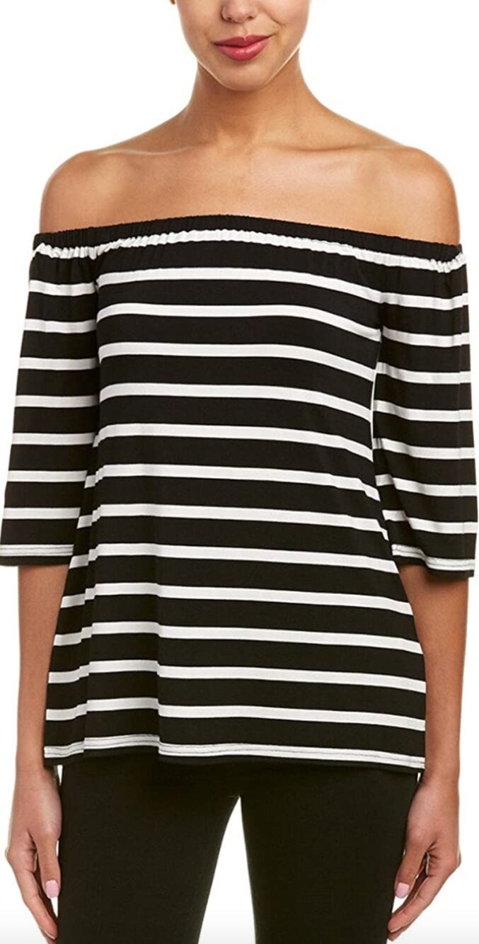 BB Dakota Black White Stripe Adlley Off Shoulder Top Shirt Blouse XS Extra Small